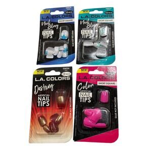 L.A.Colors | Lot of 4 Artificial Nail Tips Glue-On Style Snowflake,Pink,Festive